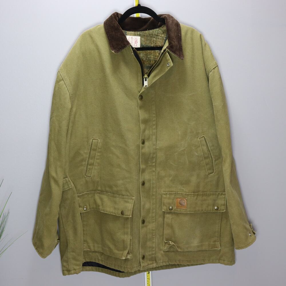 90's vintage Carhartt Blanket Lined Duck Jacket‎ Brown Corduroy Collar 2XL